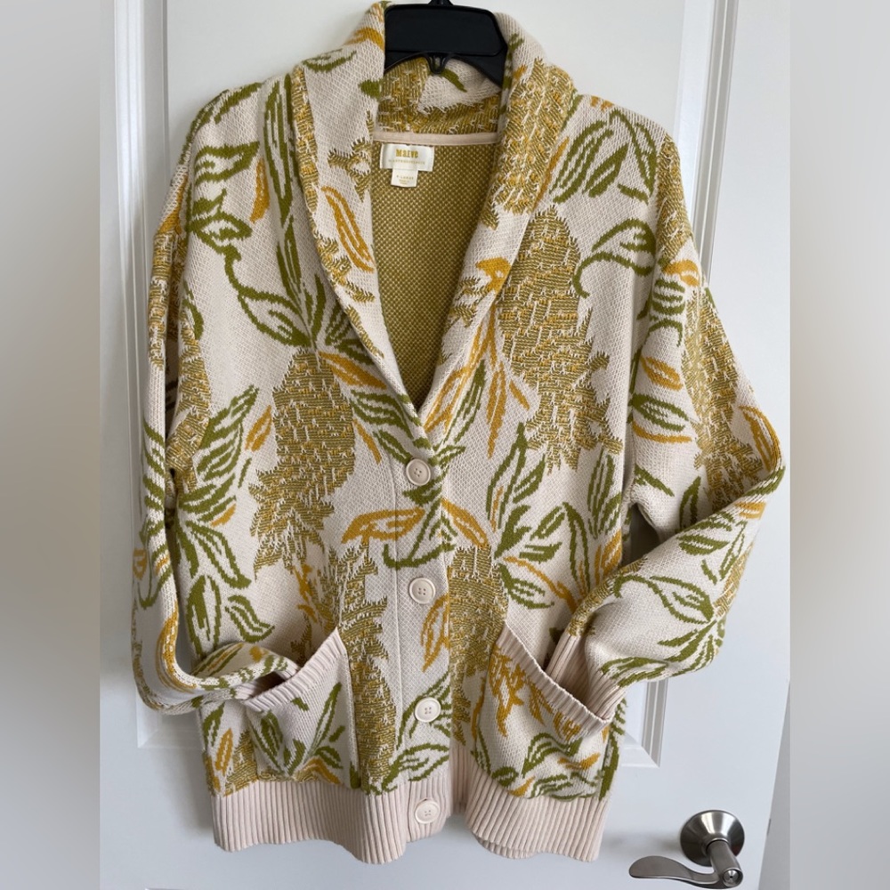 Maeve Anthropologie women’s pineapple shawl collar cardigan sweater EUC